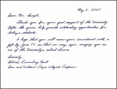 A letter from the president of the university